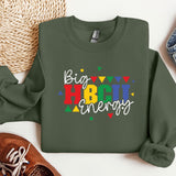 a green sweatshirt with the words bright energy on it