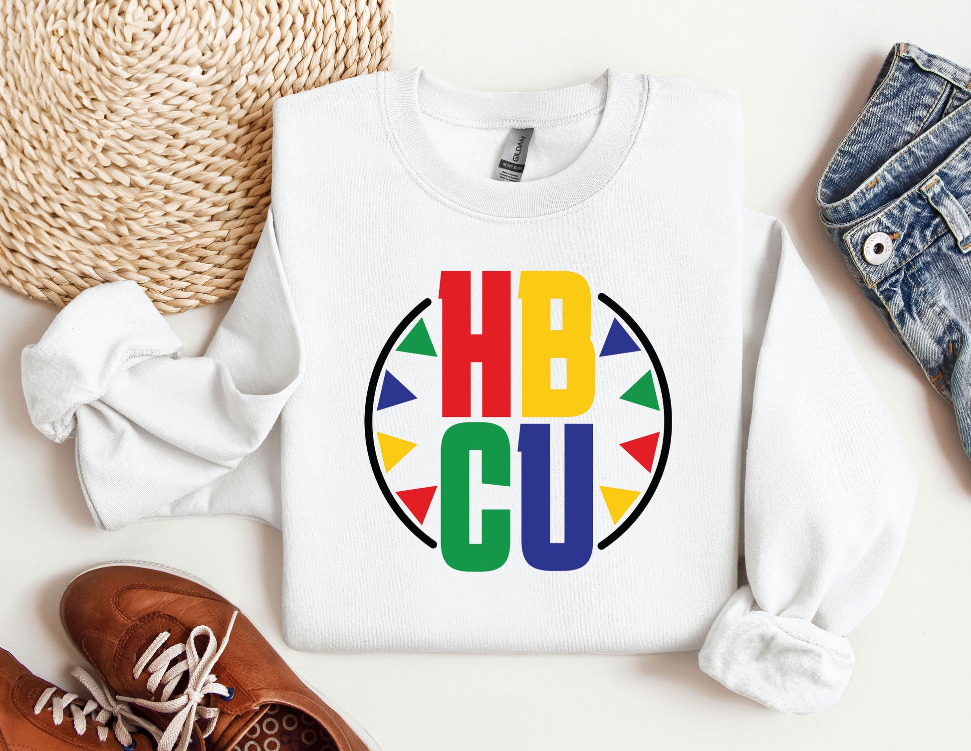 a white shirt with a colorful logo on it