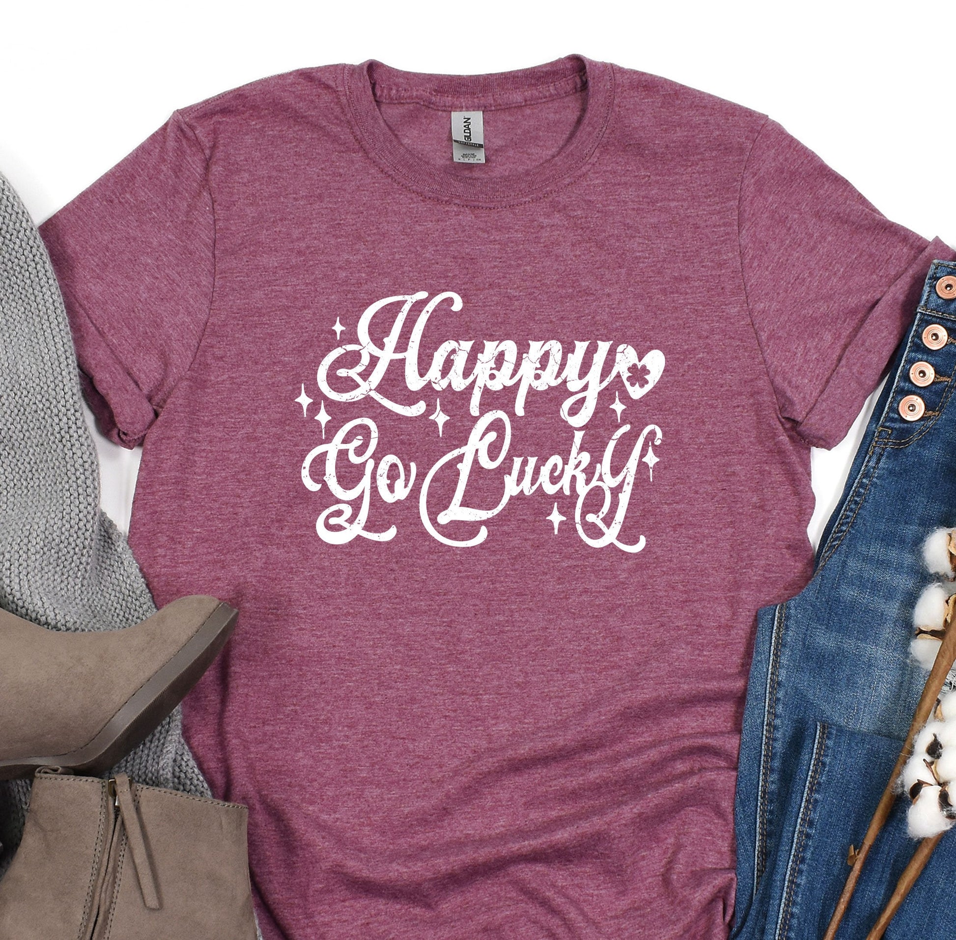 a t - shirt that says happy go lucky