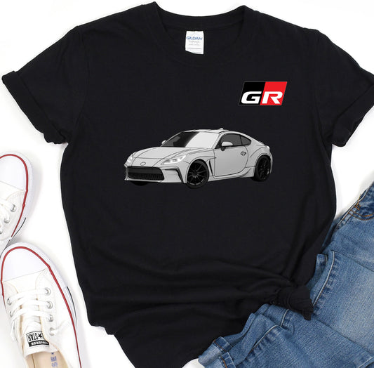 a t - shirt with a picture of a car on it