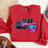 a red shirt with a pink car on it