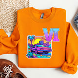 an orange sweatshirt with the letter v on it