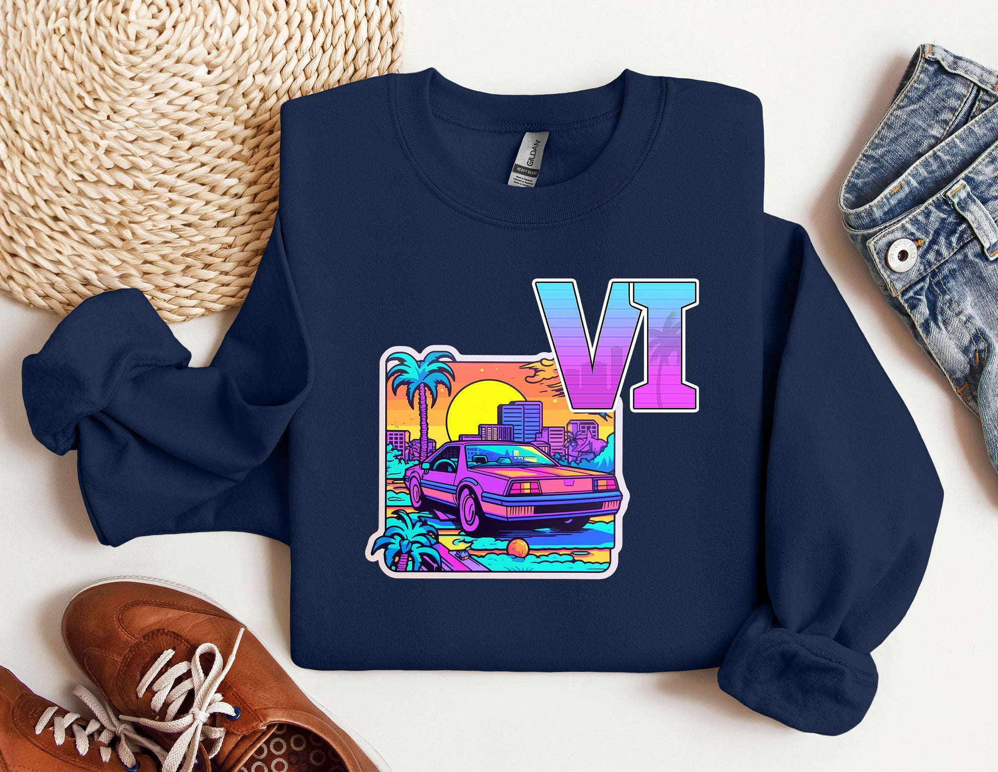 a blue sweatshirt with the letter v on it