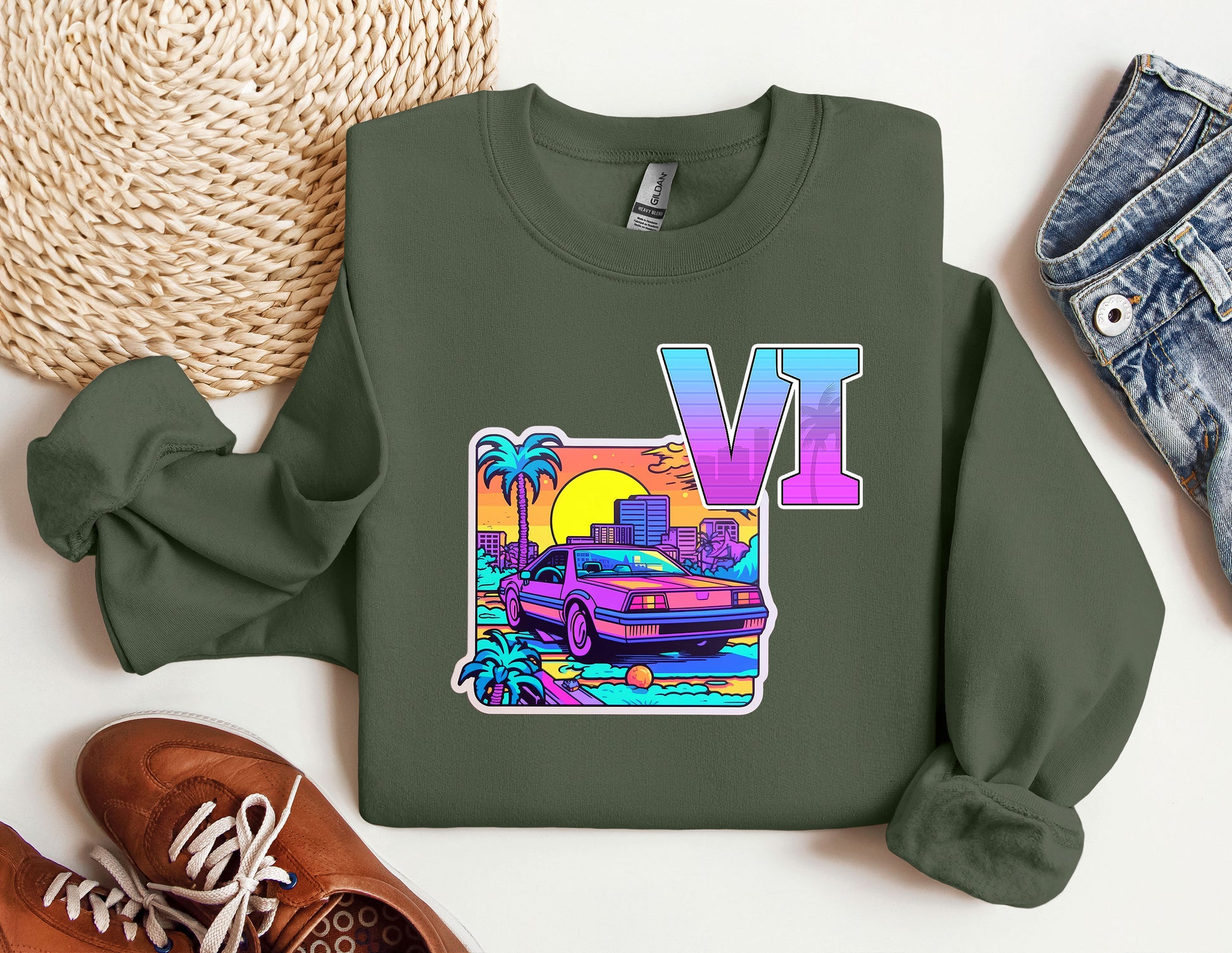 a green sweatshirt with the letter v on it