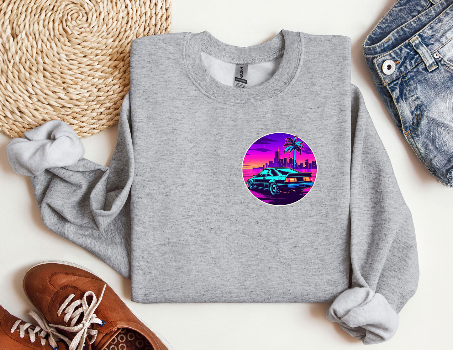 a sweatshirt with a picture of a car on it