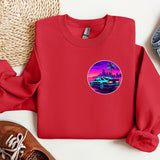 a red sweatshirt with a picture of a car on it
