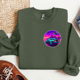 a green sweatshirt with a picture of a car on it