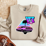 a t - shirt with a picture of a car and a palm tree