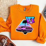 an orange shirt with a picture of a car on it