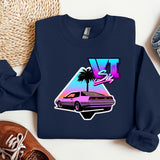 a t - shirt with a car and palm tree on it