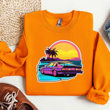 an orange shirt with a picture of a car on it
