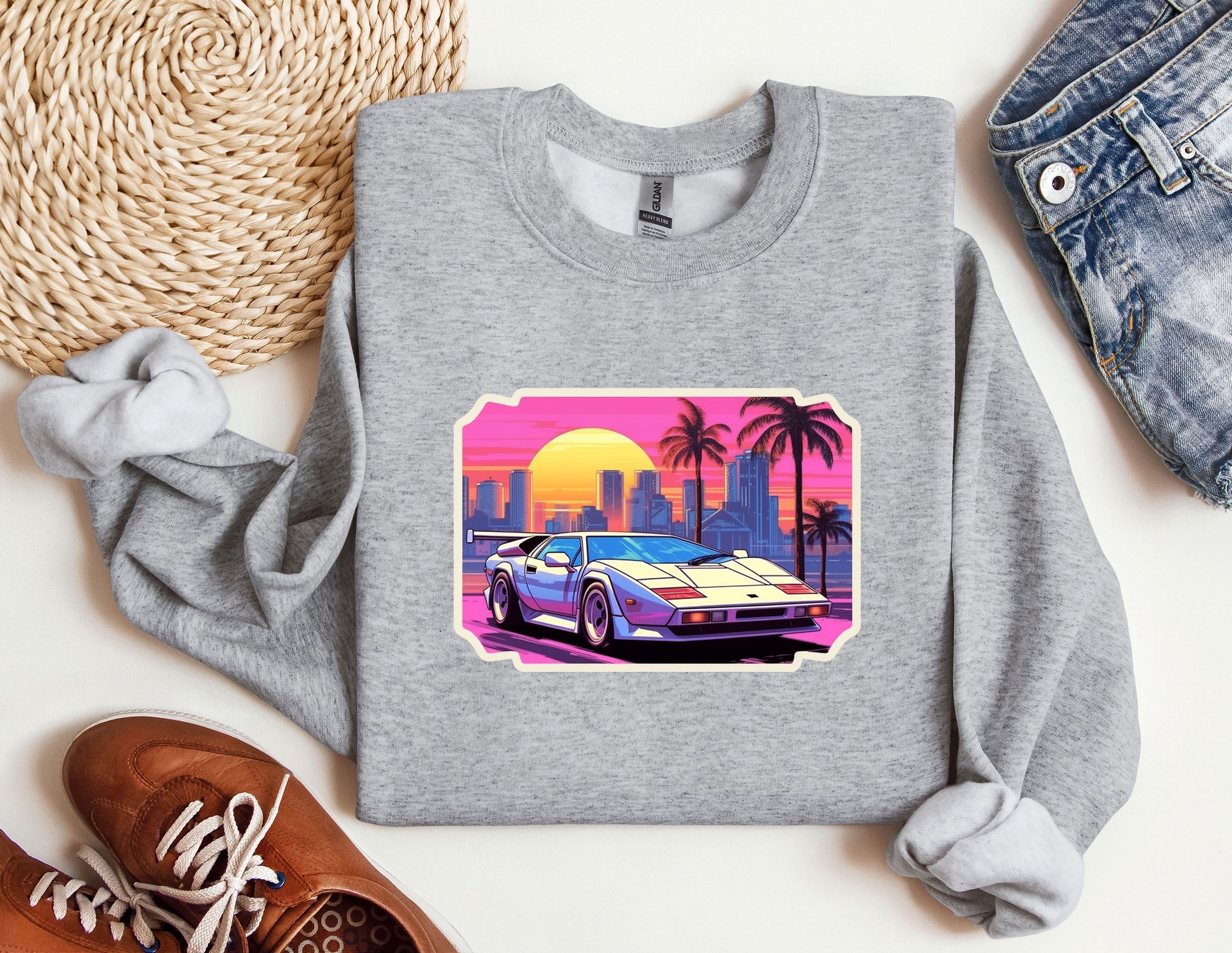 a sweatshirt with a picture of a car on it