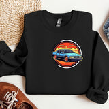 a black sweatshirt with a picture of a car on it