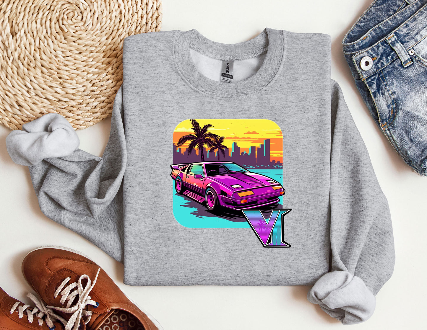 a sweatshirt with a picture of a car on it