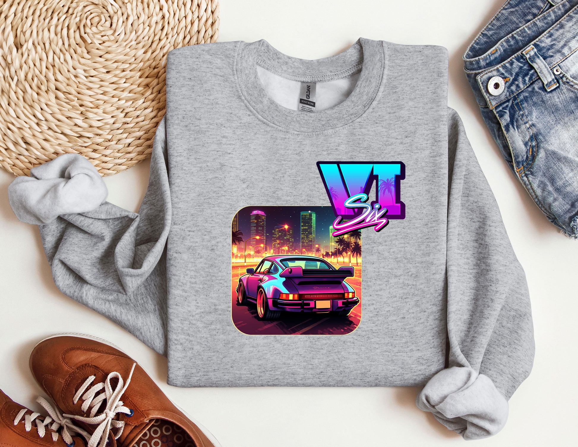 a sweatshirt with a picture of a car on it