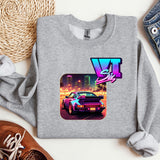 a sweatshirt with a picture of a car on it