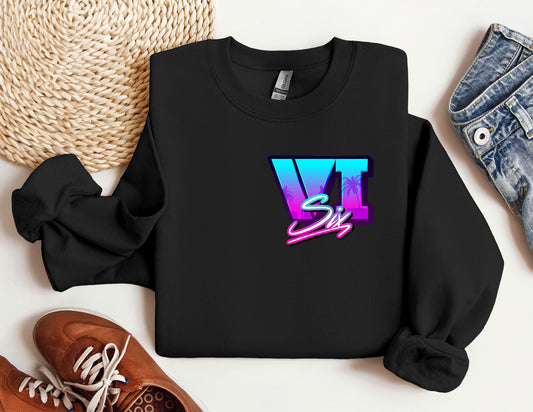 a black sweatshirt with the letter v on it