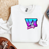 a white sweatshirt with the letter w on it