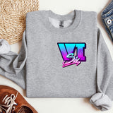 a sweatshirt with the letter v on it next to a pair of shoes