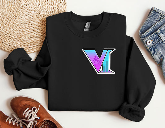 a black sweatshirt with the letter v on it