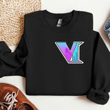 a black sweatshirt with the letter v on it