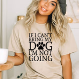 a woman wearing a t - shirt that says i can't bring my dog