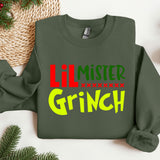 a green sweatshirt with the words, mister and the grin on it