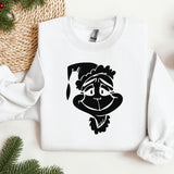a black and white image of a cartoon character wearing a santa hat