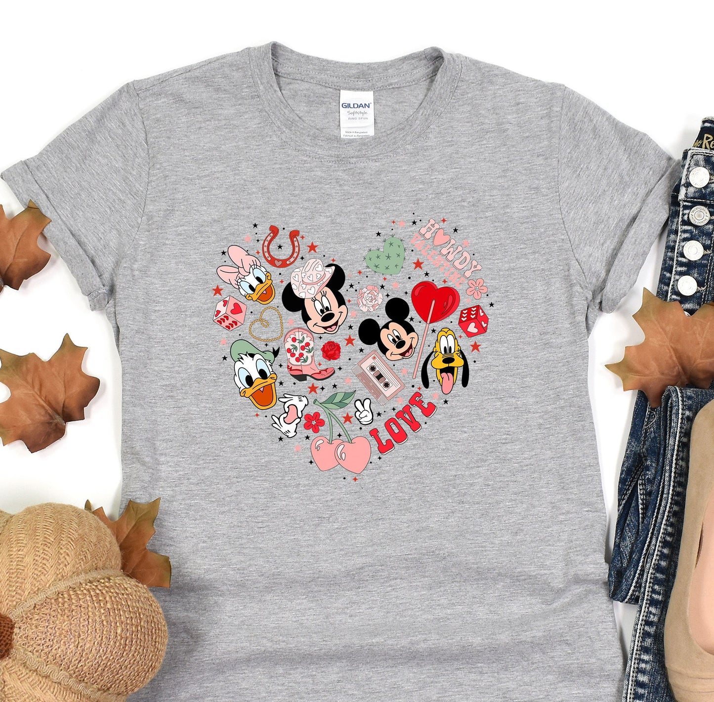 a t - shirt with mickey and minnie mouses on it