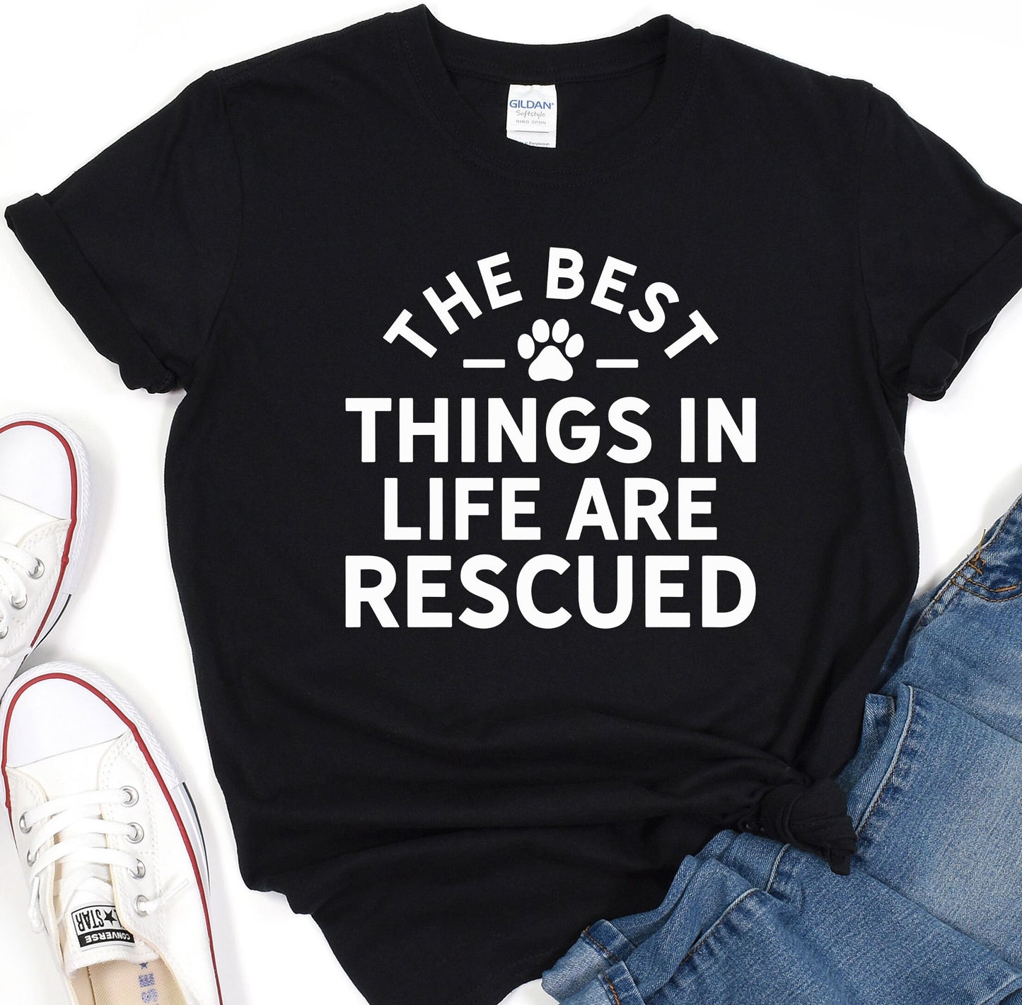 a t - shirt that says the best things in life are rescued