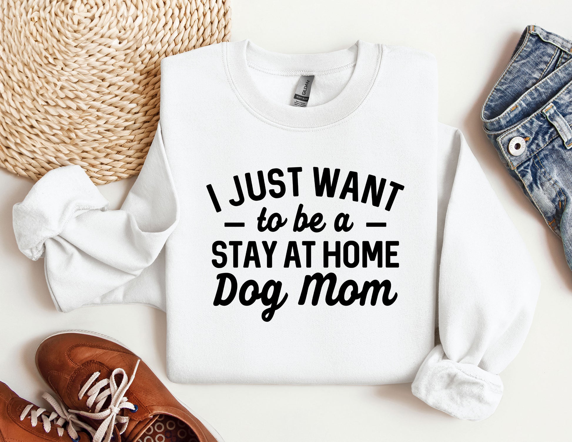 a white shirt that says i just want to be a stay at home dog mom