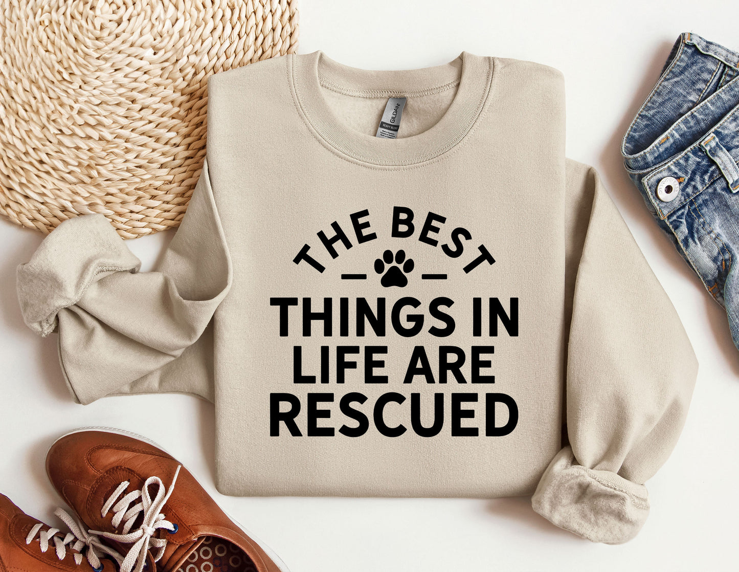 a sweater that says the best things in life are rescued