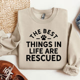 a sweater that says the best things in life are rescued