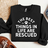 a black sweatshirt with the words the best things in life are recorded