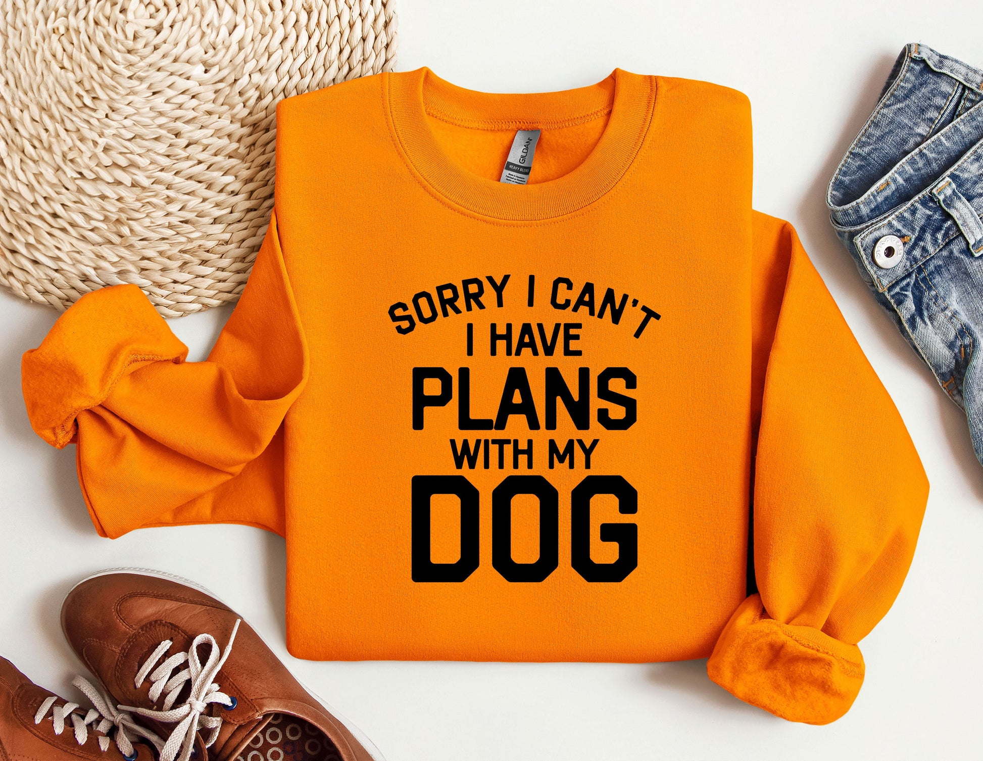 an orange sweatshirt that says sorry i can&#39;t i have plans with my dog