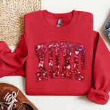 a pair of shoes, a red sweatshirt, and a pair of jeans