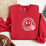 a red sweatshirt with a white design on it