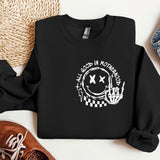 a black sweatshirt with a white design on it