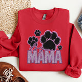 a red sweatshirt with the word mama printed on it