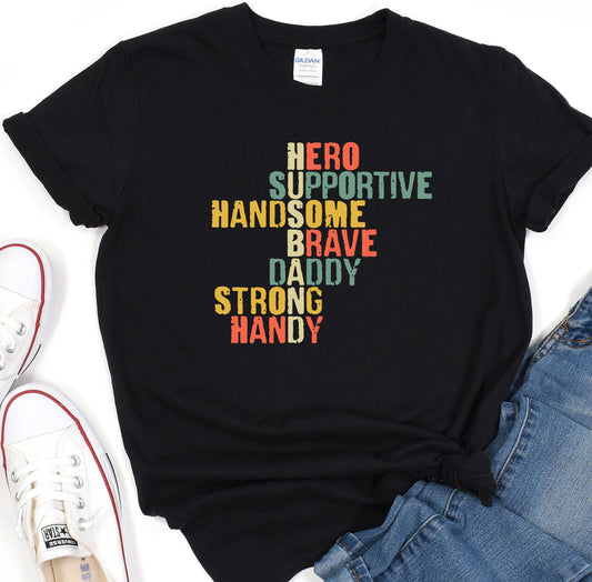 a black t - shirt with the words hero on it