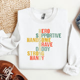 a white sweatshirt with the words hero is positive and a pair of brown shoes