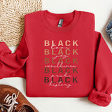 a red sweatshirt with black and white letters on it