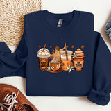 a blue sweatshirt with a picture of coffee and ice cream