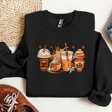 a black sweatshirt with a picture of coffee and ice cream
