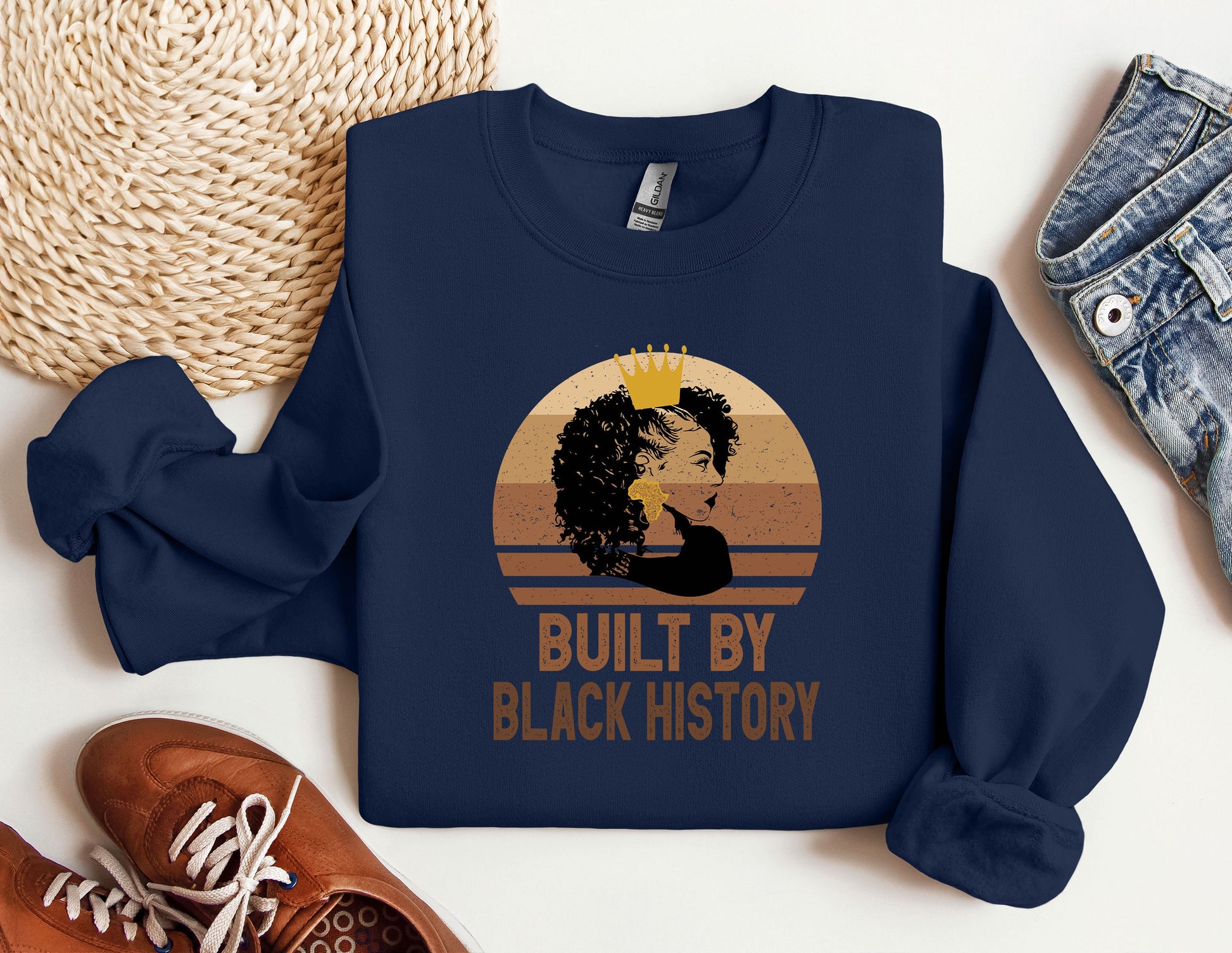 a blue sweatshirt with the words built by black history on it