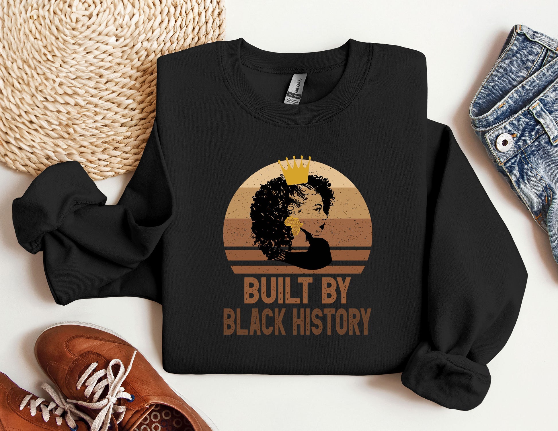 a black shirt with the words built by black history on it