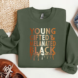 a green sweatshirt with the words young, life and related black on it