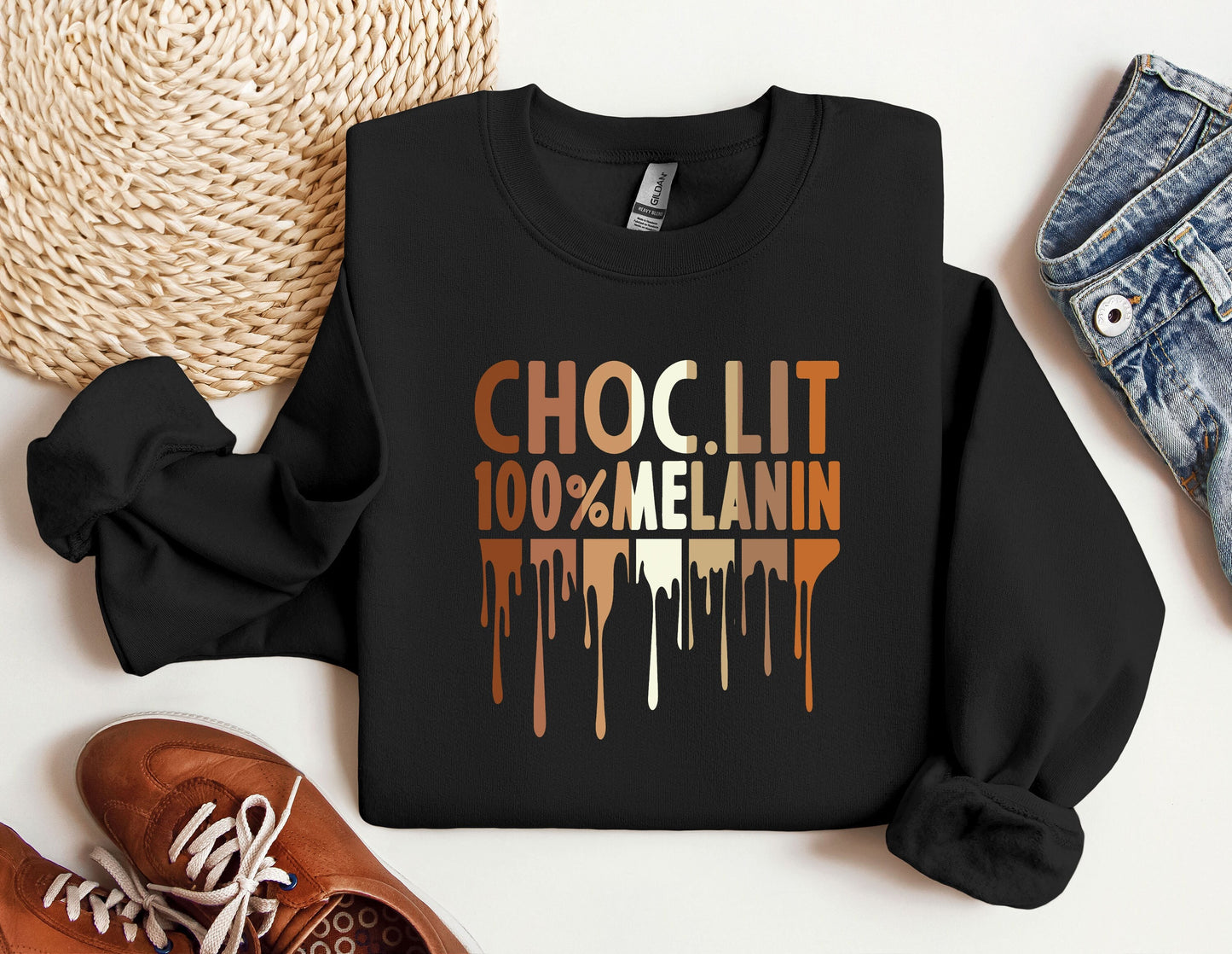 Choc.lit Sweatshirt, 100% Melanin Hoodie, Black History Crewneck, Black Lives Matter, MLK Black Culture, Human Rights, Black Pride Crewneck