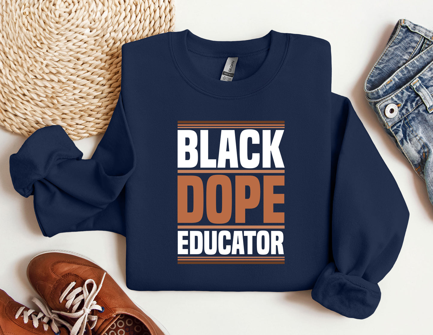 a blue sweatshirt with the words black dope educator on it