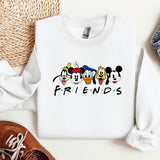 a white sweatshirt with mickey mouse friends on it